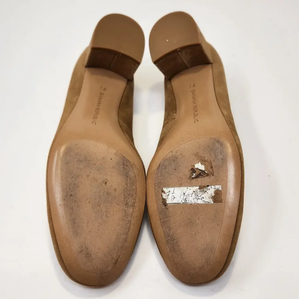 Banana Republic Womens Tan Suede Block Heels Pumps Size 7.5 M Round Toe Career